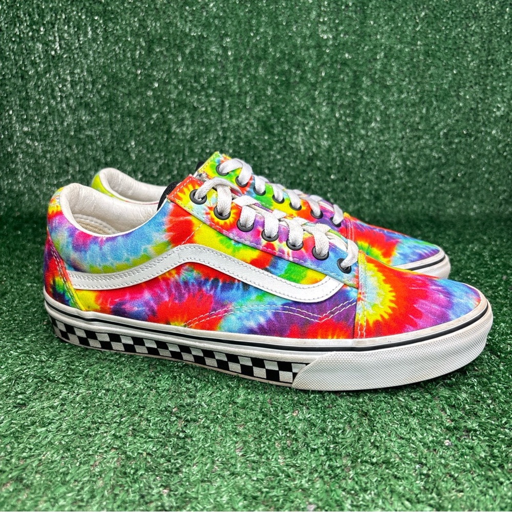 VANS Contour Shoes Skate Rasta Tie Dye Checkered Off The Wall Men 9 / Women 10.5